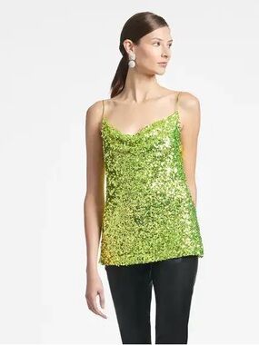 NWT Sachin + Babi Jesse Chartreuse Sequin Cowl Neck Tank Top Size XS